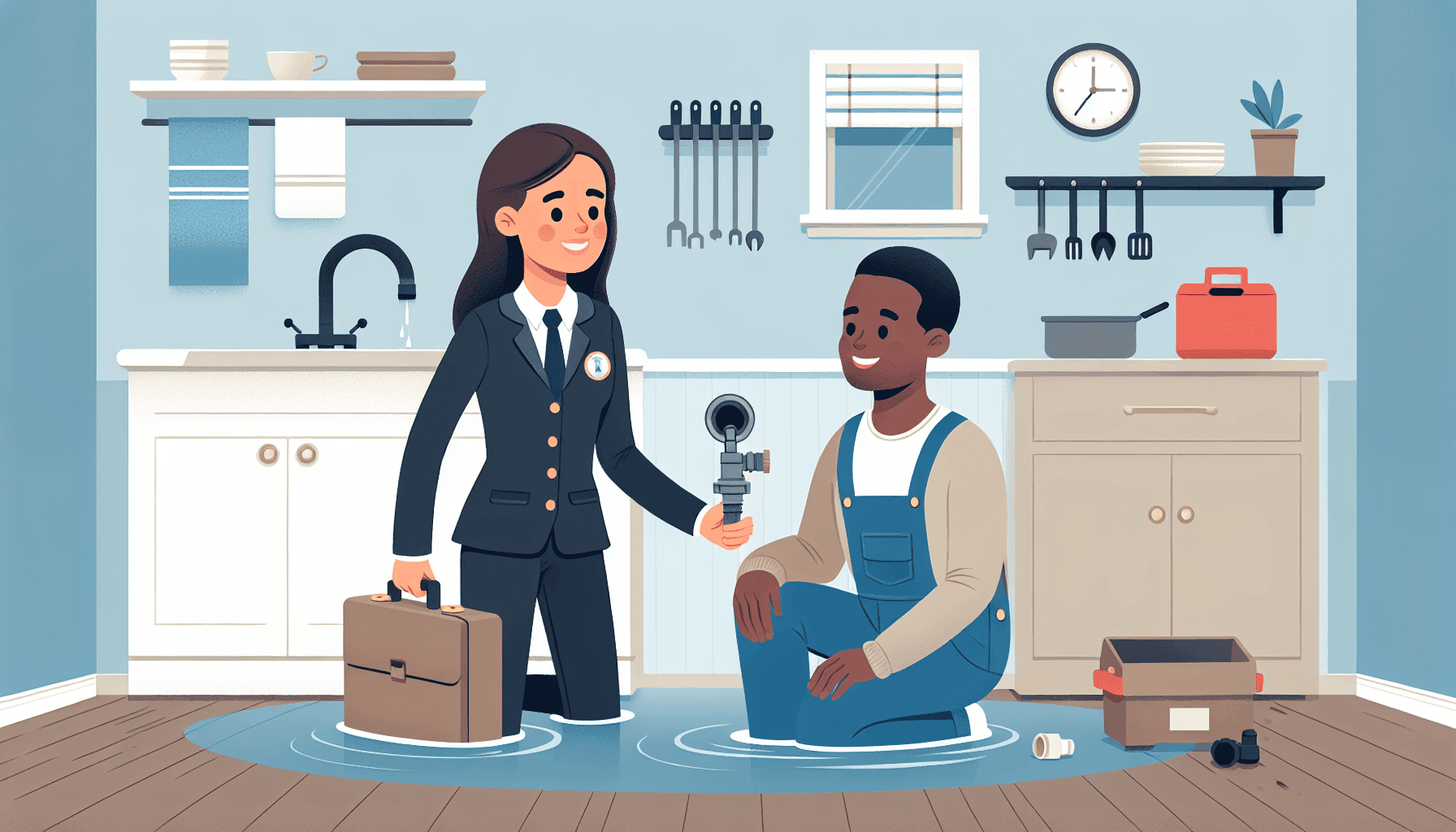 Plumber assisting homeowner during plumbing emergency