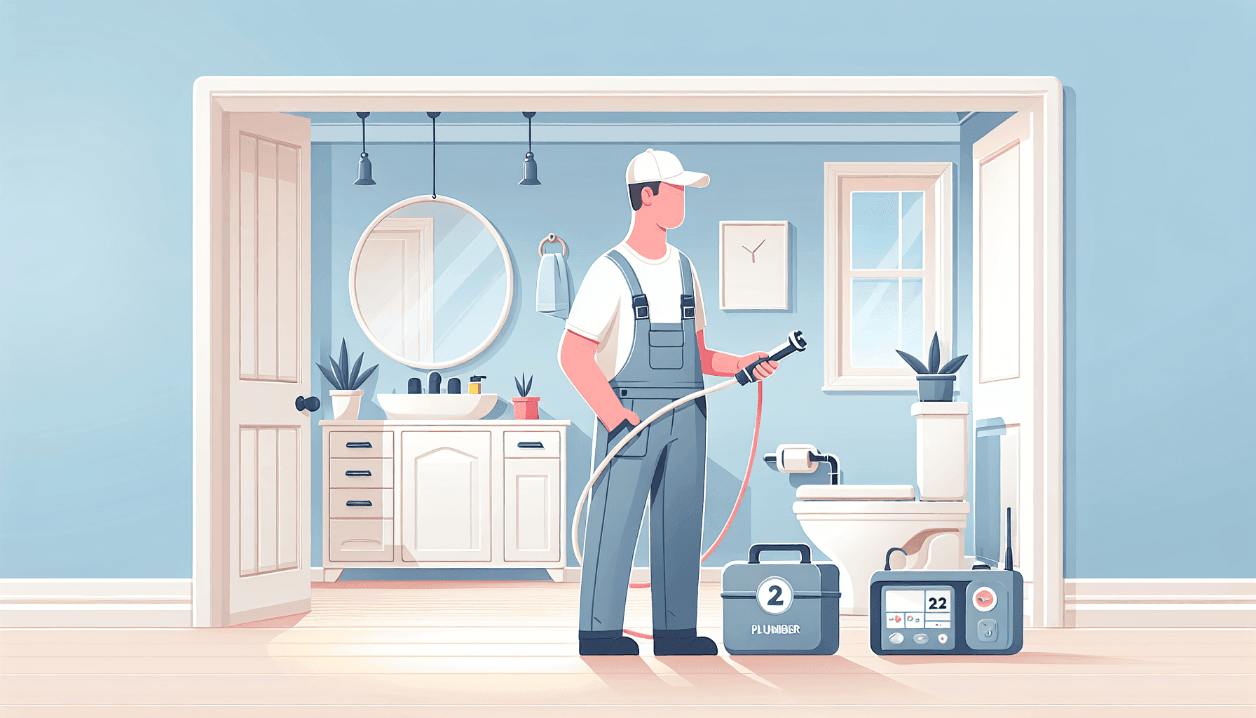 Plumber using leak detection tools in a home bathroom