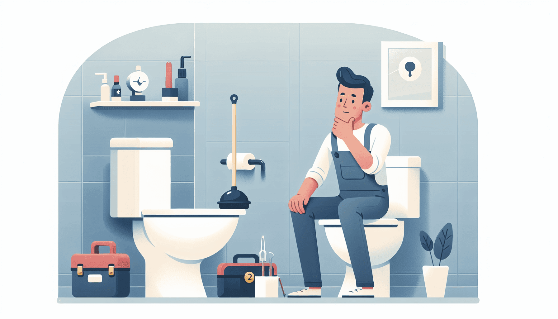 Homeowner trying to fix a clogged toilet with a plunger